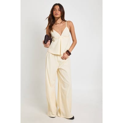 boohoo Dames Poplin Cami En Wijde Pijpenbroek Set | Lemon | Maat: 6