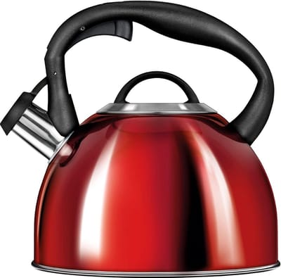 Waterkoker Roestvrij Staal - Niet elektrisch - Thee Zetten - Voor Alle Warmtebronnen - 3 Liter - Rood Glanzend