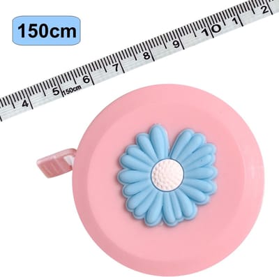 Rolmaat Cartoon - Meetlint Lichaam - Lichaam Meter - Meetband - Klussen Meetlint - Lintmeter - Hobby Meetlint - Uittrekbaar - 150cm - Roze - Bloem Blauw