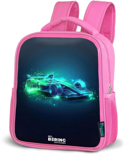 NoBoringSuitcases.com® - Rugzak roze - Schooltas meisjes - Neon racewagen in digitale stijl - Kinder rugtas meisje - Boekentas kind - Kinderrugzak voor school - Schoolrugzak