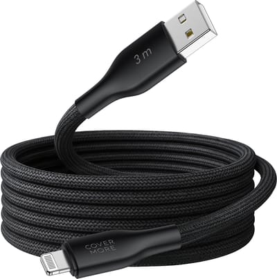 Usb naar geschikt voor Lightning kabel - Oplaadkabel geschikt voor iPhone en iPad - Oplader - Sterk - Nylon - Lang - 3 meter - Zwart
