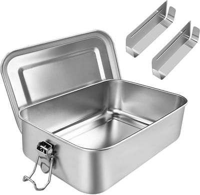 SnelShoppen - Premium RVS Lunchbox 850ml, Waterdicht & Lekvrij, 2 Verdelers, Siliconen Ring, Vaatwasserbestendig, Ideaal voor Kinderen en Volwassenen,