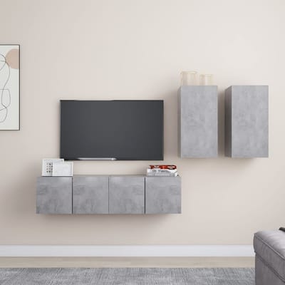 vidaXL - 4-delige - Tv-meubelset - bewerkt - hout - betongrijs