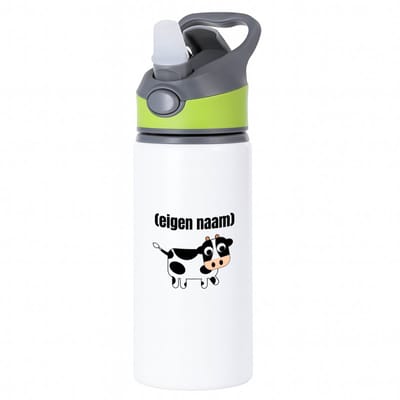 Hacebo® - kleine koe met eigen naam waterfles met rietje groen - Koe - boeren/koeien liefhebbers - iemand die houdt van koeien - verjaardag - cadeau - kado - geschenk - water fles - 650ML