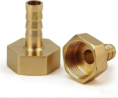 2 Stuks Messing Slangtule, 10 mm Weerhaak 3/4 inch Binnendraad, Messing Slangaansluiting met Zeskant voor Buisverbindingen, Water, Lucht, Gas, Olieleidingen, Tuin