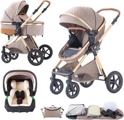 Trio Kinderwagen 3-in-1 - Luxe Vouwbare Kinderwagen met Hoog Zichtbaarheid