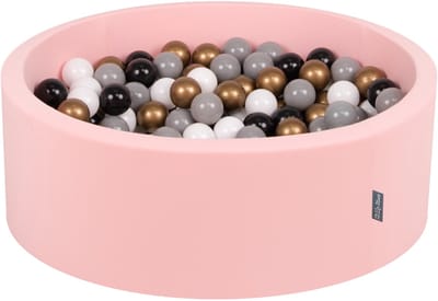 KiddyMoon ballenbad 90x30cm met 200 ballen ∅ 7cm ballenbad met kleurrijke ballen - voor baby's kinderen rond - lichtroze: wit grijs zwart geel