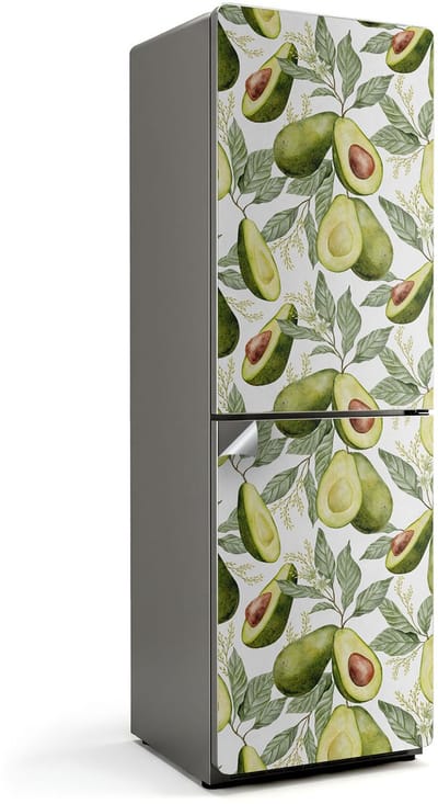 Wallfluent Koelkaststickers - Avocado- en bladpatroon Koelkast Folie - 60 cm x 190 cm - Groente Koelkaststickers - Grote Koelkast Sticker - Koelkast Versiering - Decoratieve Koelkaststicker - Koelkast Opknappen Sticker
