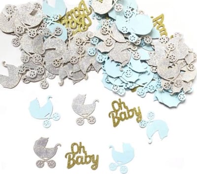 40 x Babyshowerconfetti - babyboy - babyshower its aboy - gender reveal - zilverkleur en blauw kleurig confetti - confetti – babyconfetti – feest - verassing - babyshower decoratie op de tafel - babydecoratie – versiering – feest versiering