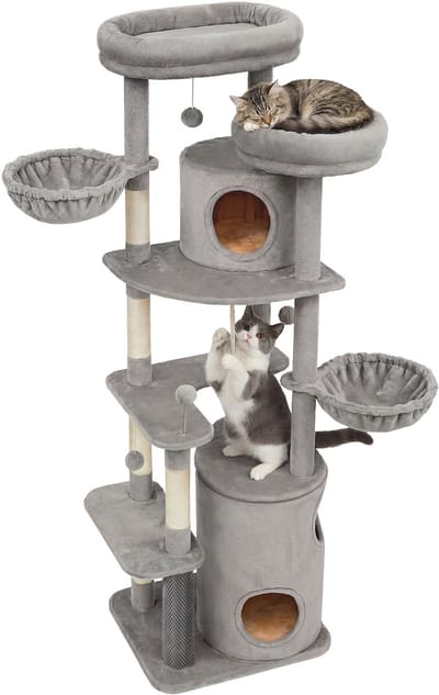 Feandrea - Krabpaal - Kattenboom - 196 cm Hoog - Met Tunnel en 3 Huisjes