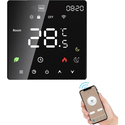 Slimme thermostaat voor thuis Touchscreen programmeerbare temperatuurregeling IP20-bescherming Automatisch/handmatig WiFi Water Heating zwart