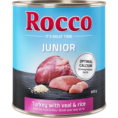 24x800g Junior Kalkoen- & Kalfshart + Calcium Rocco Hondenvoer