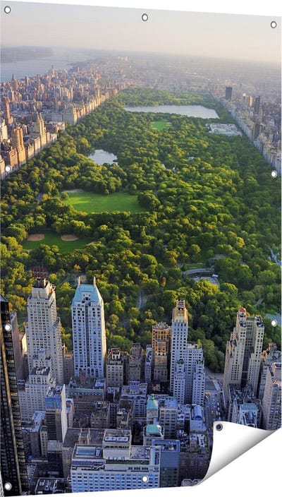Gards Tuinposter Central Park in New York met Wolkenkrabbers - 80x120 cm - Tuindoek - Tuindecoratie - Wanddecoratie buiten - Tuinschilderij