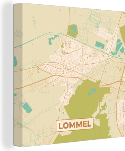 Canvas Schilderij Plattegrond - Stadskaart - Vintage - Lommel - Kaart - 20x20 cm - Wanddecoratie