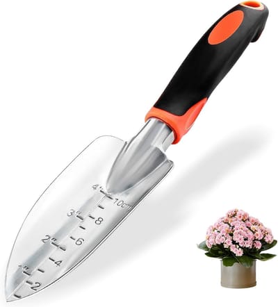 tuinschep hand, bloementroffel, tuinschep roestvrij staal, plantenschep, voor planten, verplanten, wieden, verplaatsen en egaliseren van aarde (B)