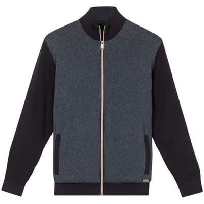 Baileys Vest Lined Cardigan Zip Fine Texture Pattern Cotton Cashmere Navy / male