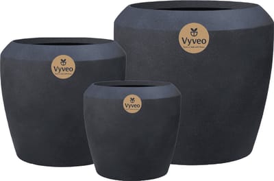 Vyveo - Bloempot Liora - Set van 3 - Zwart - Bloempot voor binnen en buiten - Lichtgewicht - Breukbestendig - Vorstbestendig - UV-bestendig