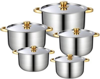 Turold Pannenset - Pannen - Pannenset Inductie - Pannenkoekenpan - Gouden/Roestvrijstalen Pannenset, Alle Typen inclusief Inductie