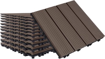 1m² WPC-terrastegels 11 stuks kunststof balkontegels met houtlook 30x30cm kliktegelset met drainage rooster, kunststof tuintegels voor tuin, terras, balkon, vijver (Koffie) NAIZY