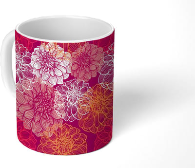 Mok - Koffiemok - Bloemen - Regenboog - Dahlia - Patronen - Mokken - 350 ML - Beker - Koffiemokken - Theemok