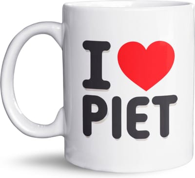 I love PIET mok – Beker met grappig Sinterklaasdesign – Perfect cadeau voor koffie, thee of chocolademelk – Vaatwasser- en magnetronbestendig – Aan beide zijden bedrukt – Keramische tas van 325 ml – Uniek cadeau voor vrienden of familie