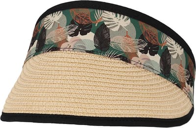 Sarlini Zonneklep Straw Natuur/Print Donker Groen