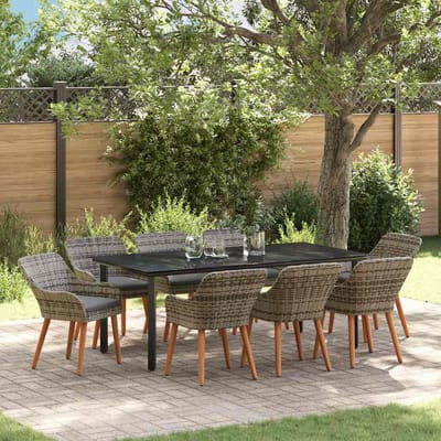 vidaXL - Tuin - Eettafel - Set - 9 - st - Grijs - poly - rattan