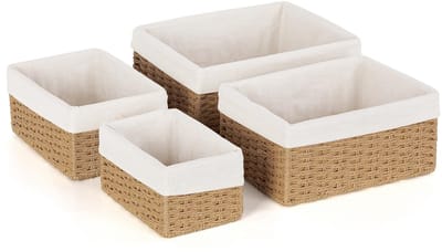 Dailygoods- Opbergmanden 4-delige set - Handgeweven Rieten Mand - Decoratieve Opbergdoos - Opbergmand Kinderen - Opbergmanden Badkamer - Afmetingen: 17-26 cm