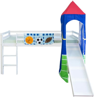 Homestyle4u Hoogslaper - 90x200 cm - met ladder - glijbaan - toren - blauw en groen