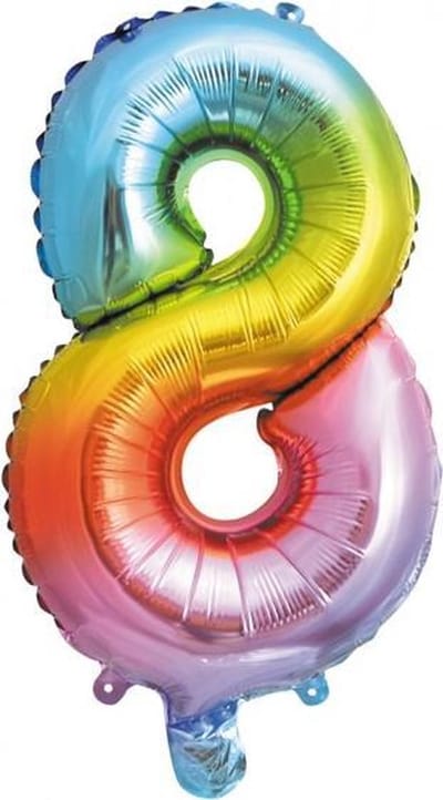 Folie Ballon Cijfer 8 regenboog 41cm