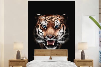 Behang - Fotobehang Portret - Tijgers - Zwart - Breedte 160 cm x hoogte 240 cm