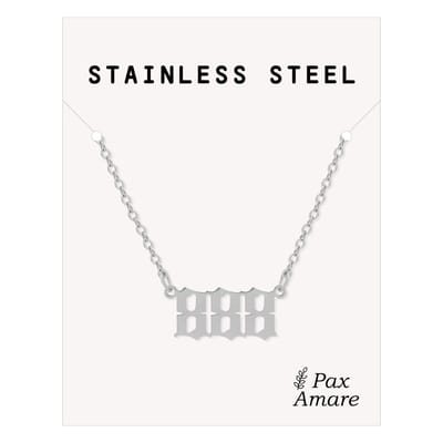 888 Engelen Getal Ketting - Zilverkleurig - Stainless Steel Spirituele Hanger - 45cm + 5cm verstelbaar - Pax Amare