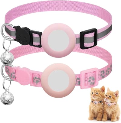 Reflecterende Kattenhalsbanden met Bel en Antistrangulatie, 2 Stuks, Schattige en Veilige Halsbanden voor Katten (Roze)