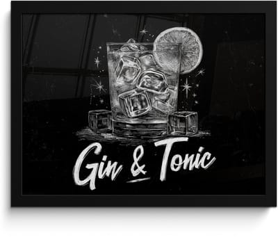 Poster in lijst - Fotolijst 40x30 cm - Posters - Gin en tonic - Glas - Limoen - Ijsblokjes - Posterlijst zwart - Decoratie - Wanddecoratie woonkamer - Muurdecoratie slaapkamer