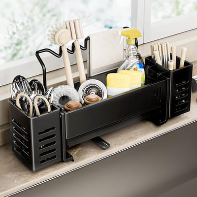 Ibenzoa® Stijlvolle en ruimtebesparende gootsteenorganizer met handige afvoer en handdoekhouder