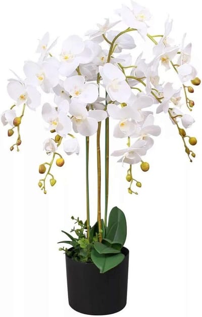 Realistische Kunst Orchidee in Pot - 85 cm - Wit - Kunstplant voor Interieur