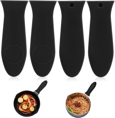 4-pack antislip siliconen hotgrips - zwarte kookgerei handvatbeschermers - voor ijzeren en aluminium pannen
