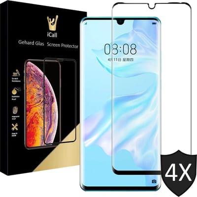 Screenprotector geschikt voor Huawei P30 Pro - Tempered Glass Gehard Glas - Full Screen Cover Volledig Beeld - 4 Stuks