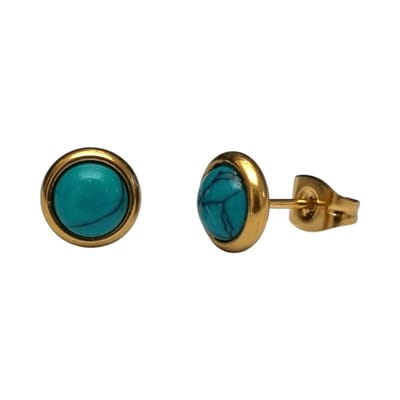 Aramat Jewels | Oorbellen | Boho Goudkleurige Oorbellen met Turquoise Groen 8mm | | | |8mm | Staal | Volwassenen | Verkleurd niet