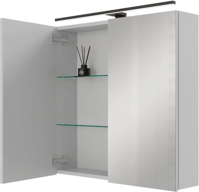 Spiegelkast Badkamer - Opbergkast Met Spiegel - Georganiseerde Ruimte - Geïntegreerde Verlichting - 70x70x16 cm - Wit Grijs