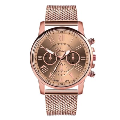 Fako - Horloge - Geneva - Roman - Mesh Look Rosé - 40mm - Rosé