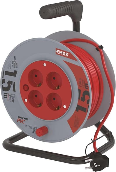 Kabeltrommel 15 m met 4 stopcontacten - 230 V, 10 A, 2300 W - PVC-isolatie - Oververhittingsbeveiliging - Geschikt voor binnengebruik