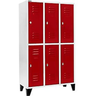 Schäfer Shop Select Kledinglocker, met 3 x 2 compartimenten, 400 mm, met poten, draaigrendelslot, Deur robijnrood