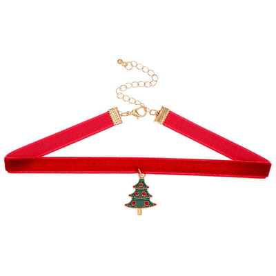 Plux Fashion Kerstboom Choker - Rood - 10mm/30cm + 5cm verlengstuk - Sieraden - Kerst Choker - Choker - Stoffen Choker - Luxe Choker - Sieraden Cadeau - Duurzame Kwaliteit - Kerst - Christmas Choker - Christmas Tree Choker