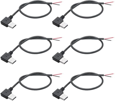 JHUBERS - USB 2.0 Male Plug Kabel - 90 Graden - 0.3m - Voor 12V Apparaten - 2 Pin Kabel - Geschikt voor 3A - Zwart