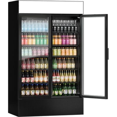 GGM Gastro Getränkekühlschrank - 1200 Liter - rahmenloses Design - mit 2 Glastüren & Werbedisplay Zwart