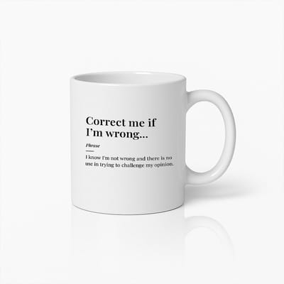 Grappige "Corrigeer Me Als Ik Fout Zit" Definitie Mok – Humoristische Koffiebeker Voor Sarcastische Geesten