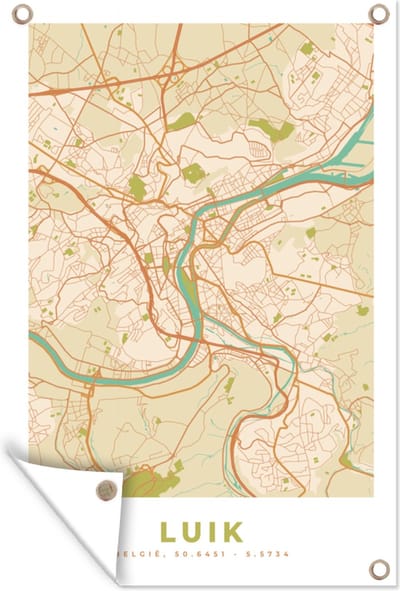 Muurdecoratie Luik - Luik - Stadskaart - Kaart - Plattegrond - 120x180 cm - Tuinposter - Tuindoek