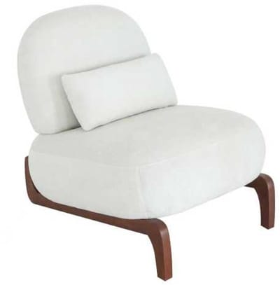 Loungefauteuil - Fauteuil - Witte fluwelen accentstoel zonder armleuningen - Zacht zitkussen - Massief houten poten – Woonkamer, slaapkamer en wachtruimte – Wit