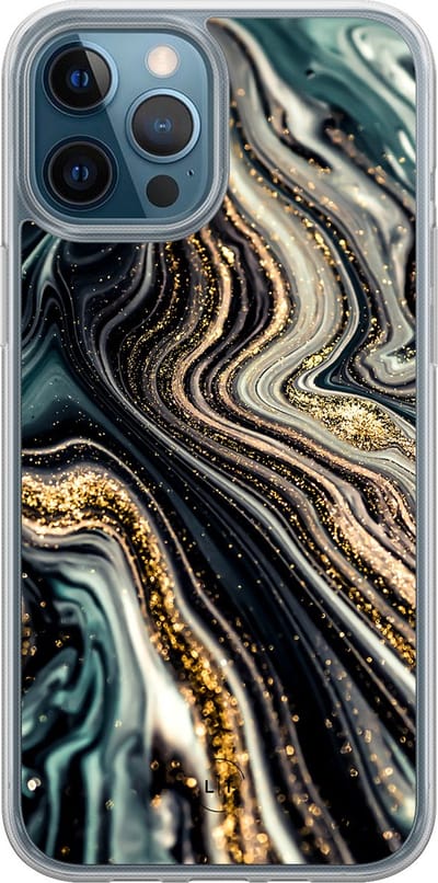 Hoesje geschikt voor iPhone 12 - Marmer swirl - 2in1 backcover - Marmer - Multi - Leuke Telefoonhoesjes
